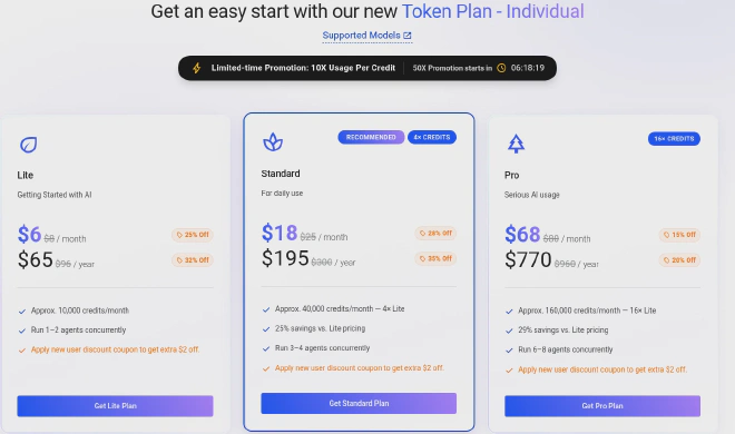Alibaba Cloud Token Plan Individual 라이트 스탠더드 프로 가격과 월간 예상 크레딧