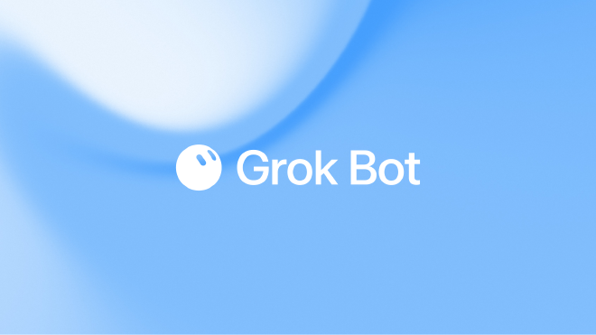 파란 배경에 Grok Bot 로고가 표시된 공식 출시 이미지
