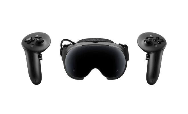 스팀 프레임 VR 헤드셋 본체와 양손용 컨트롤러 두 개의 공식 제품 이미지